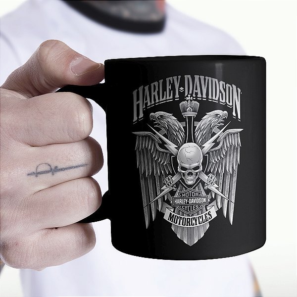 Caneca Cilíndrica Harley Davidson Preta