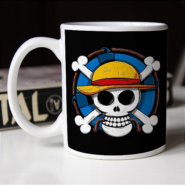 Caneca Cilíndrica One Piece Bandeira Pirata Branca