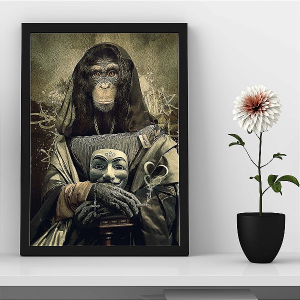 Quadro Macaco La Joconde Monalisa Fumando Vintage A3