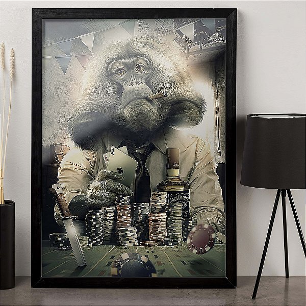 Quadro Macaco Gangster Poker Jack Daniels Vintage A3