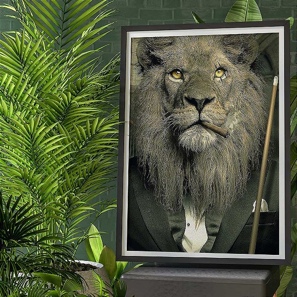 Quadro Leão Terno Jogando Sinuca A3
