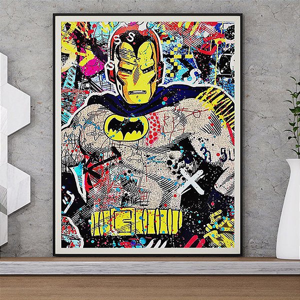 Quadro Batman Iron Man Graffiti A3