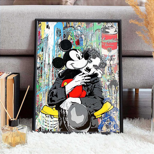 Quadro Charlie Chaplin Mickey Mouse Graffiti A3