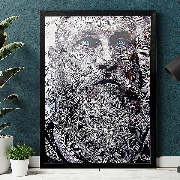 Quadro Ragnar Lothbrok Vikings Tipografia Arte Colagem A3