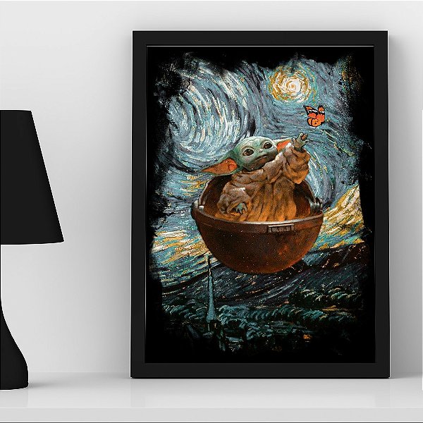 Quadro Baby Yoda Butterfly Star Wars A3