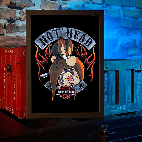 Quadro Eufrazino Harley-Davidson Hot Head Cabeça Quente Looney Tunes A3