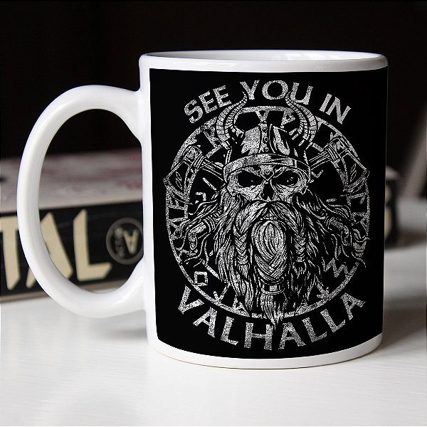 Caneca Vikings Vejo Você em Valhalla See You In Valhalla Ragnar Lothbrok Branca