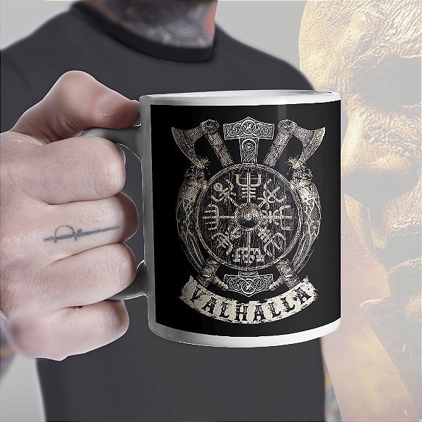 Caneca Vikings Valhalla Espera valhalla Awaits Ragnar Lothbrok Branca