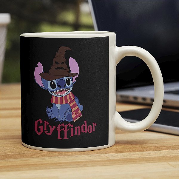 Caneca Stitch Bruxo Harry Potter Grifinória Gryffindor Branca