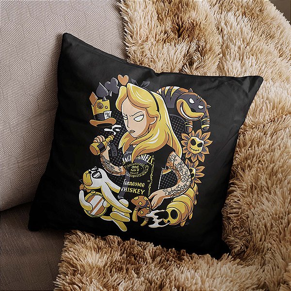 Almofada Alice No País Das Maravilhas Jack Daniels Alice In Wonderland Tattoo Drink 45x45