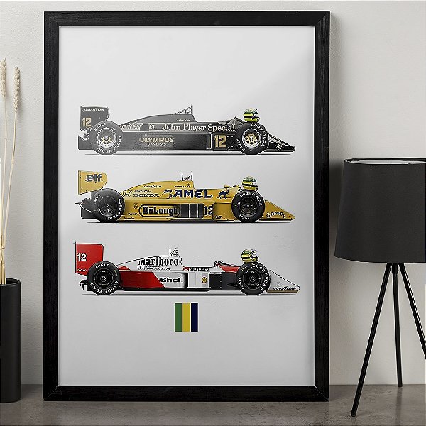 Quadro Ayrton Senna da Silva Lotus Camel Lotus JPS McLaren Honda Formula 1 Corrida A3
