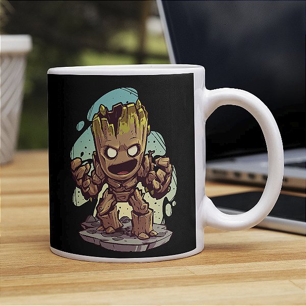 Caneca Baby Groot Eu Sou Groot Ilustração Marvel Comics Branca