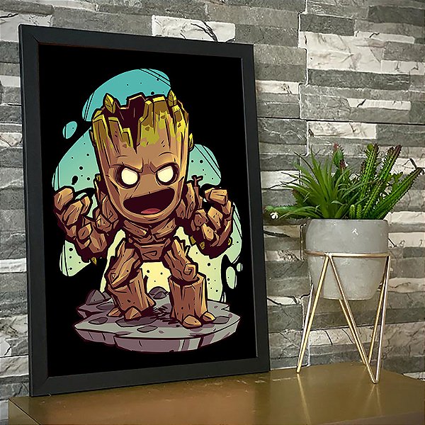 Quadro Baby Groot Eu Sou Groot Ilustração Marvel Comics A3