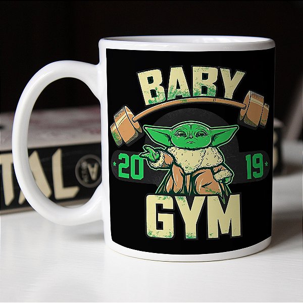 Caneca Baby Yoda GYM Fitness Star Wars Branca
