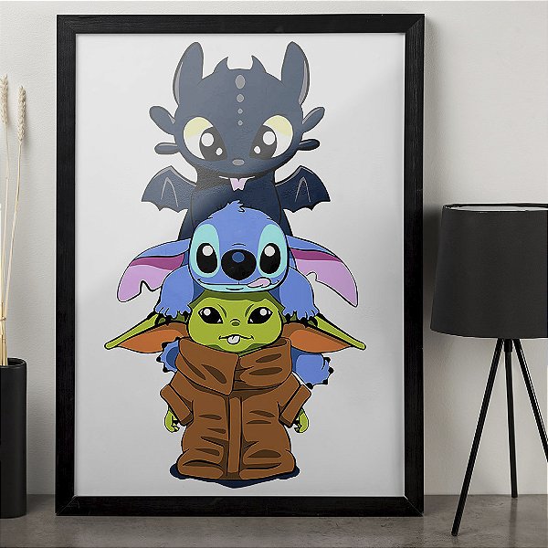 Quadro Banguela Stitch e Baby Yoda A3