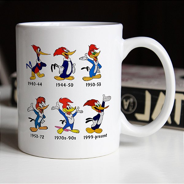 Caneca A Evolução Pica-Pau Woody Woodpecker Desenho Animado Branca