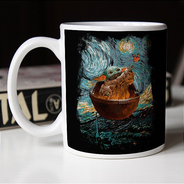Caneca Aesthetic Baby Yoda Butterfly Star Wars Branca