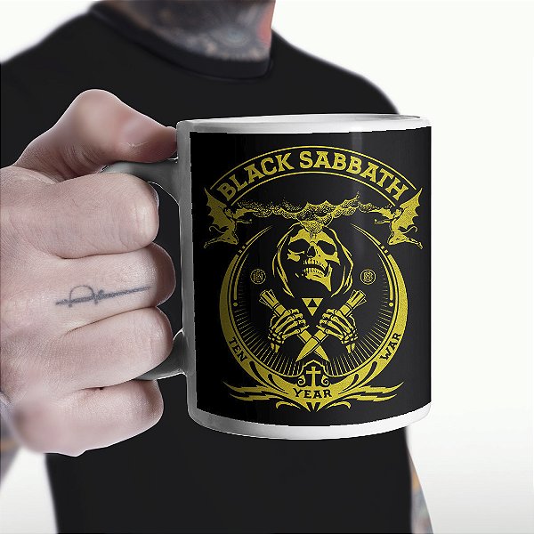 Caneca Black Sabbath Ten Year War Heavy Metal Branca