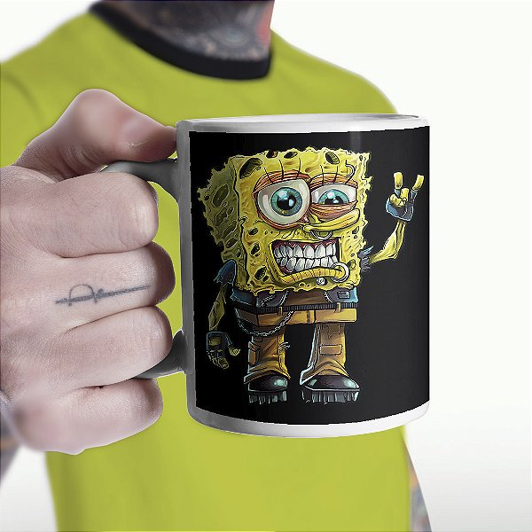 Caneca Bob Esponja Rock And Roll Branca
