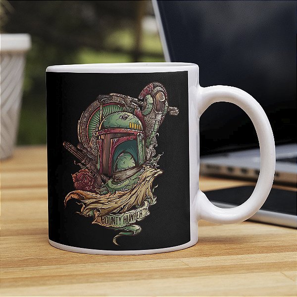 Caneca Boba Fett Caçador de Recompensa Bounty Hunter Star Wars Branca