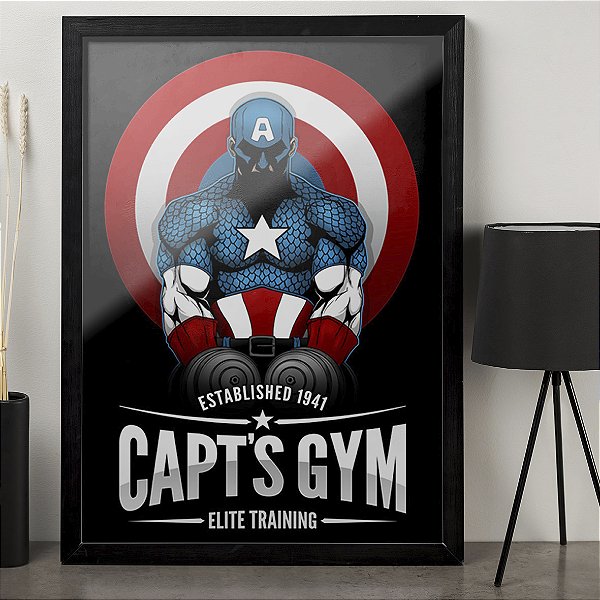 Quadro Capts Gym Elite Training Capitão America Escudo Marvel Comics A3