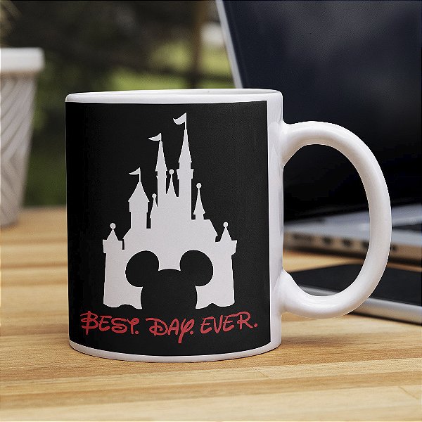 Caneca Castle Mickey Mouse E Minnie Best Day Ever Castelo Disney Branca