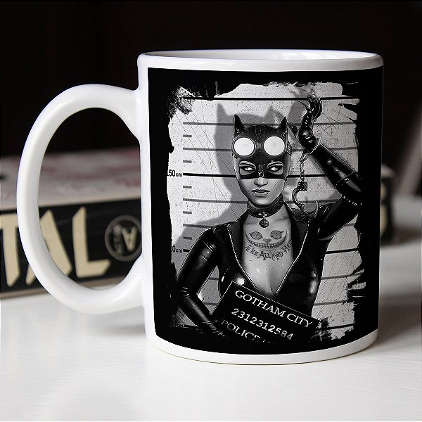 Caneca Catwoman Jail Gotham City Policia Mulher Gato DC Comics Branca