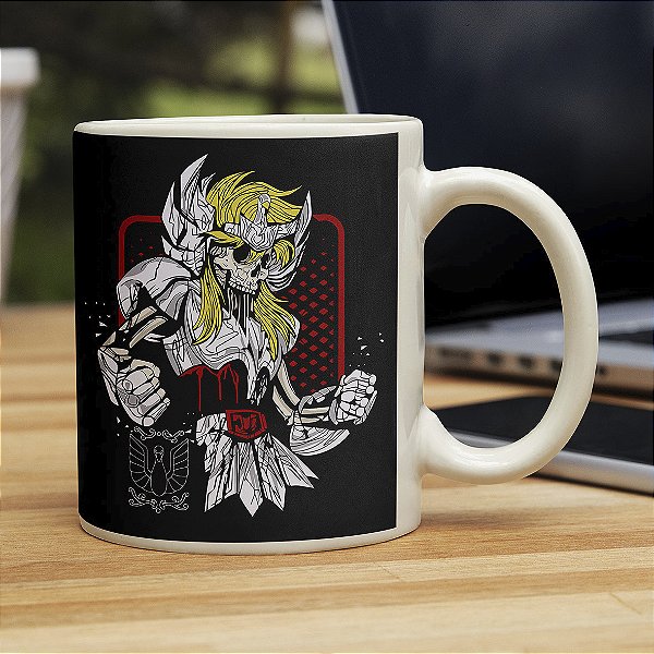 Caneca Os Cavaleiros do Zodíaco Hyoga de Cisne Zumbi Aquário Saint Seiya Branca