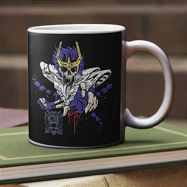 Caneca Os Cavaleiros do Zodíaco Ikki de Fênix Zumbi Leão Saint Seiya Branca