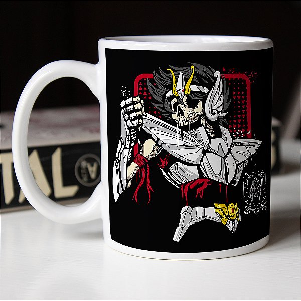 Caneca Os Cavaleiros do Zodíaco Seiya de Pégaso Zumbi Sagitário Saint Seiya Branca