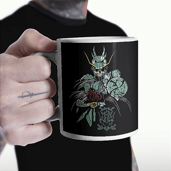 Caneca Os Cavaleiros do Zodíaco Shiryu de Dragão Zumbi Libra Saint Seiya Branca