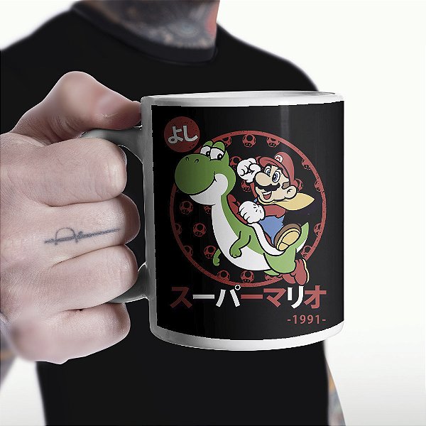 Caneca Super Mario e Yoshi Nintendo Branca