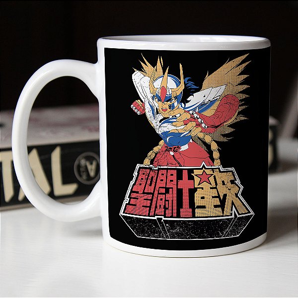 Caneca Ikki de Fênix Cavaleiro do Zodíaco Branca