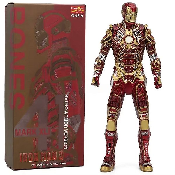 Estátua Homem de Ferro Iron Man Mark 41 MK XLI Steampunk Homem de Ferro 3 Marvel Comics Escala 1/6 Crazy Toys