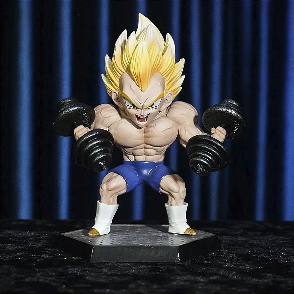 Estátua Colecionável Vegeta Super Saiyajin Com Halteres Fisiculturista Body Builder Malhando Dragon Ball Z 17 cm