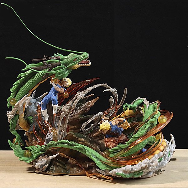 Estátua Colecionável Diorama Dragão Shenlong Goku VS. Vegeta Dragon Ball Z 35 cm