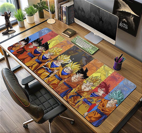 Mousepad Gamer Evoluções Goku Saiyajin Dragon Ball Z 90x40 cm