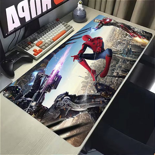 Mousepad Gamer Homem Aranha Spider Man e Homem de Ferro Iron Man Marvel 90x40 cm