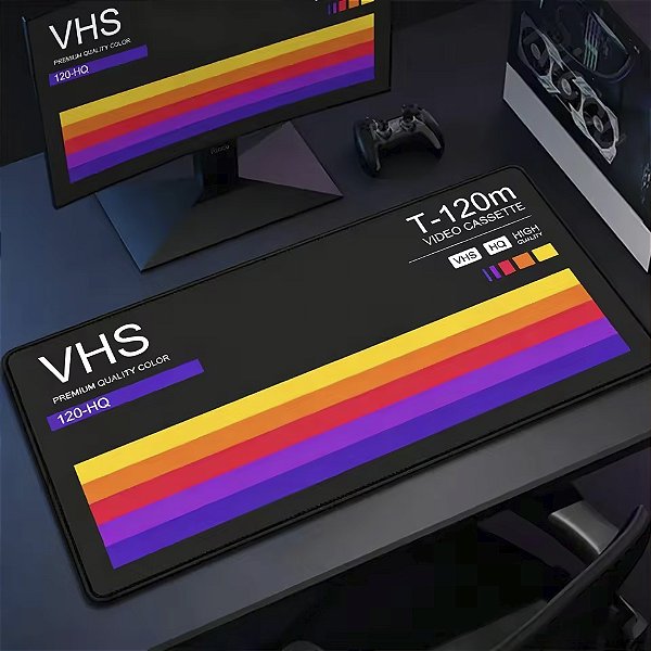Mousepad Gamer Retro VHS T-120m Fita Videocassete 90x40 cm