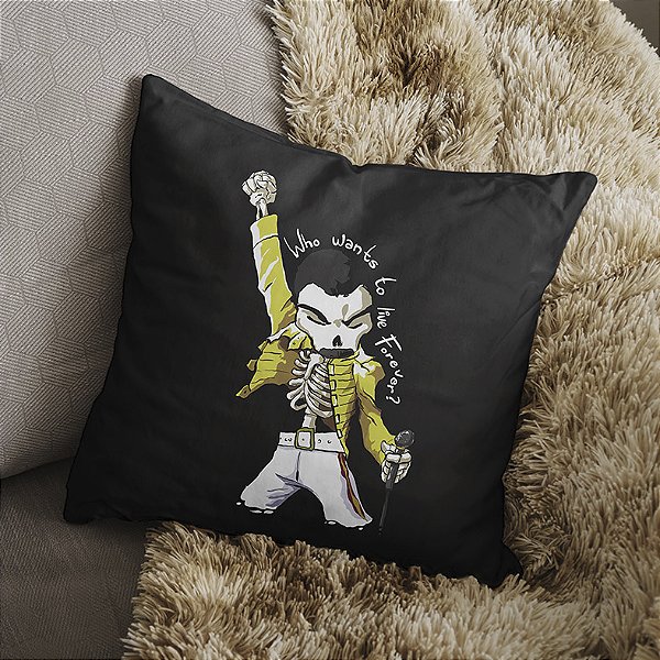 Almofada Freddie Mercury Quem Quer Viver Para Sempre Caveira Rock Skull Queen 45x45