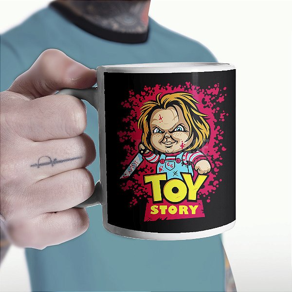Caneca Cilíndrica Chucky Toy Story Brinquedo Assassino Child's Play Branca