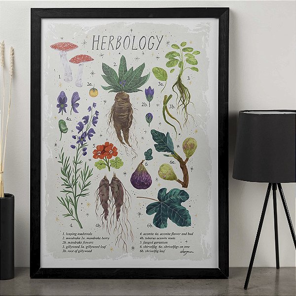 Quadro Herbologia Hogwarts School Of Witchcraft And Wizardry Plantas e Fungos Harry Potter A3