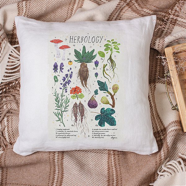 Almofada Herbologia Hogwarts School Of Witchcraft And Wizardry Plantas e Fungos Harry Potter 45x45