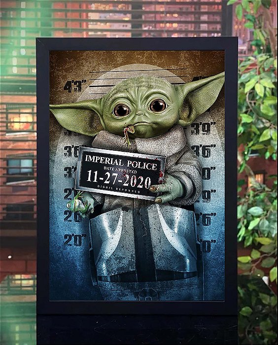 Quadro Grogu Baby Yoda Imperial Police Mug Shot Star Wars A3
