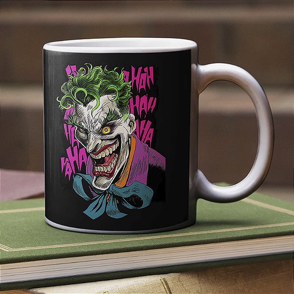 Caneca Cilíndrica Joker Coringa Palhaço DC Comics Ha Ha Ha Supervilão Gotham City Branca