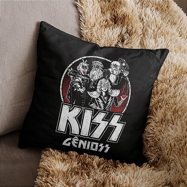 Almofada Kiss Gênioss Humor Ilustração Hard Rock Gênios 45x45