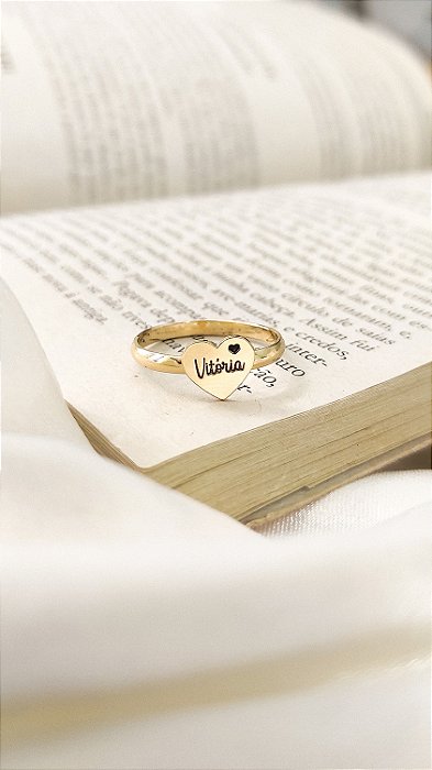 Anel Coração com Nome Personalizado – Banhado a Ouro 18k