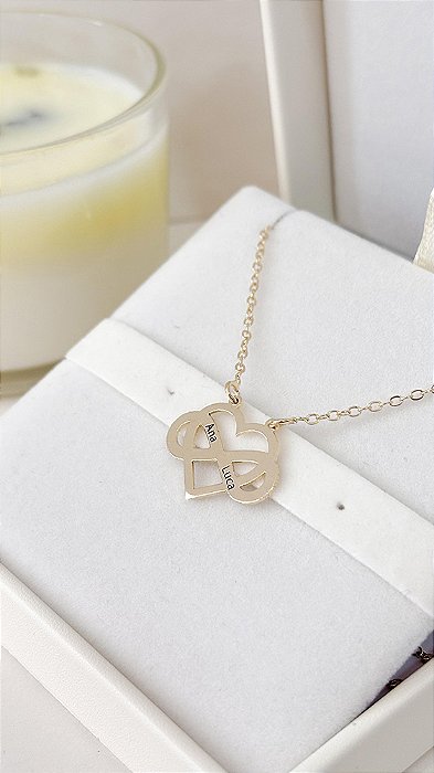 Colar de Coração Duplo Infinito - Banho de Ouro 18k