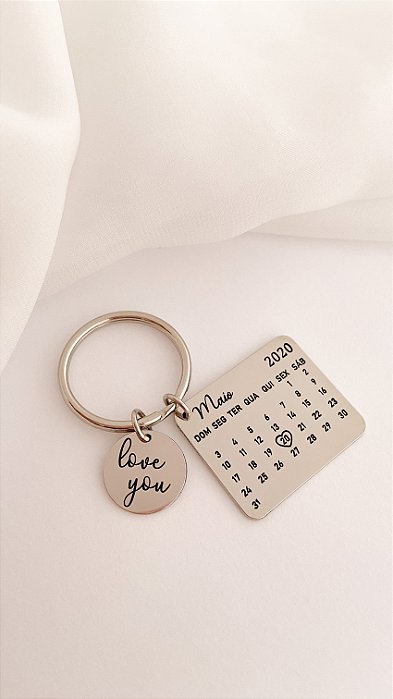 Pingente Personalizado com Calendário e Mensagem - "Love You"