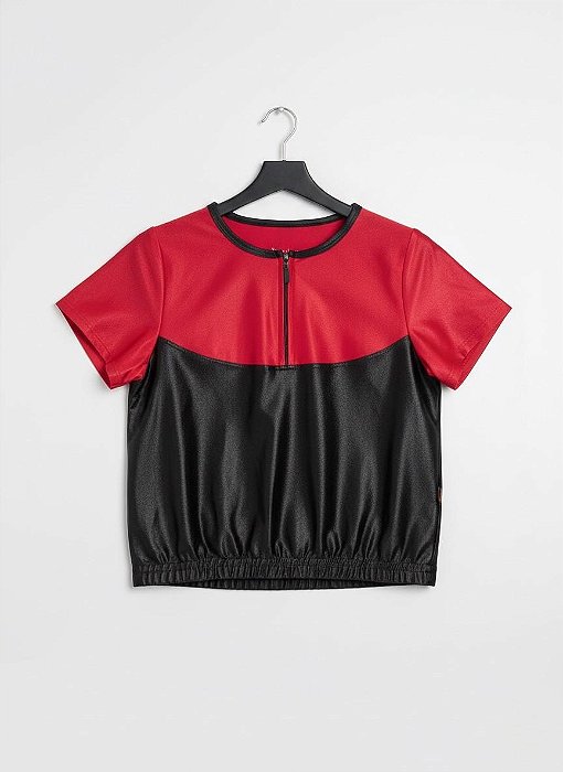 Cropped Cetin Plus Bicolor, Ziper no Peito Elastico Barra Tam ( G1 e G2 )